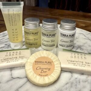 NEW! Travel LOT of 7 TERRA PURE Earth Conscious Shampoo Conditioner Lotion Soap